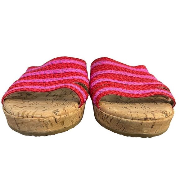 Eric Javits Wedge Sandals Womens 11 Raffia Braided Cork Slide Red Pink - Picture 3 of 9
